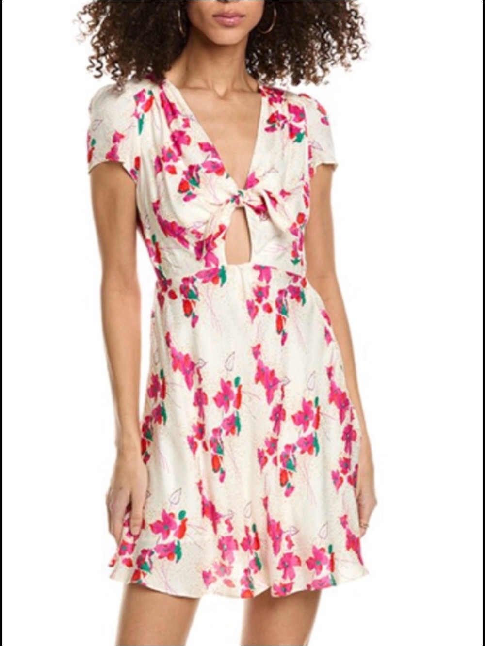 Ba&sh, Elite Floral Cut Out Tie-Front Ivory and Pink Summer Dress sz 1 (US 4)